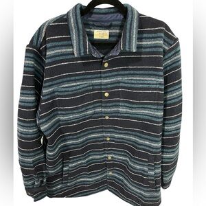 Marine Layer Men’s Navy Blue Striped Snap Brushed Polyester Shirt Jacket XL